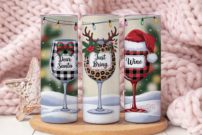 Christmas Wine Glass Tumbler Wrap Sublimation DesignSVG 