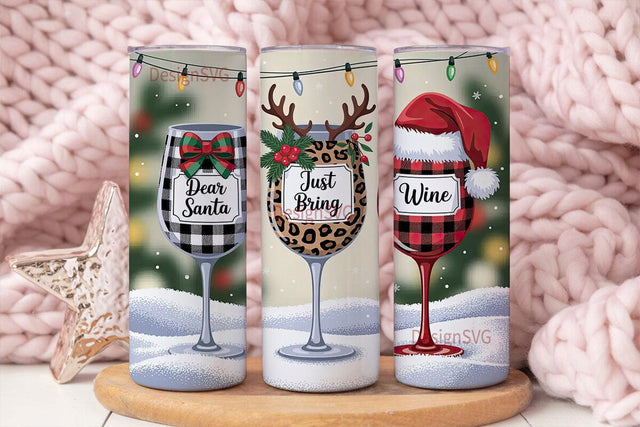 Christmas Wine Glass Tumbler Wrap Sublimation DesignSVG 