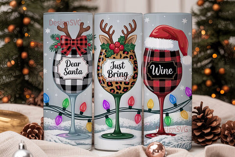 Christmas Wine Glass Tumbler Wrap Sublimation DesignSVG 