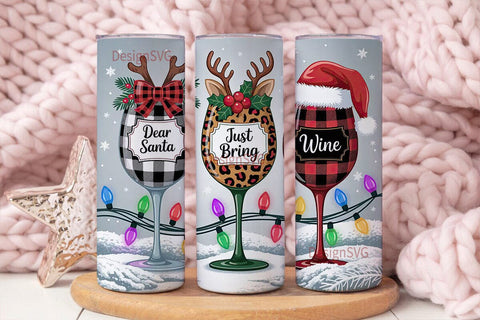 Christmas Wine Glass Tumbler Wrap Sublimation DesignSVG 
