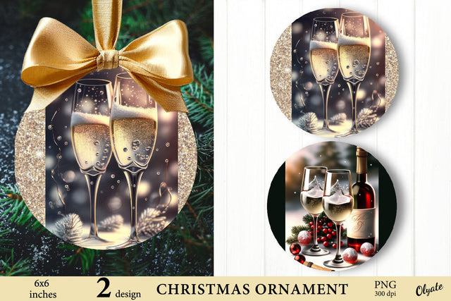 Christmas Wine Ornament PNG. Round Sign Sublimation Sublimation Olga Terlyanskaya 