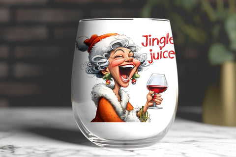 Christmas wine tumbler design Elderly lady drinking wine PNG Sublimation Angelina Semenova 