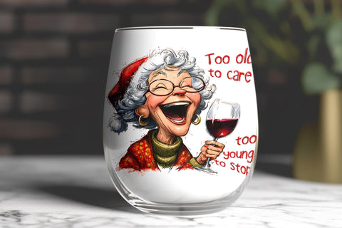 Christmas wine tumbler design Elderly lady drinking wine PNG Sublimation Angelina Semenova 