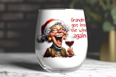 Christmas wine tumbler design Elderly lady drinking wine PNG Sublimation Angelina Semenova 