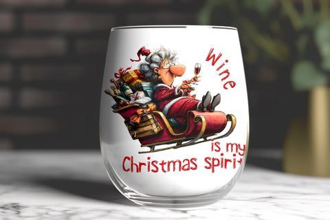 Christmas wine tumbler design Elderly lady in Santa sleigh Sublimation Angelina Semenova 