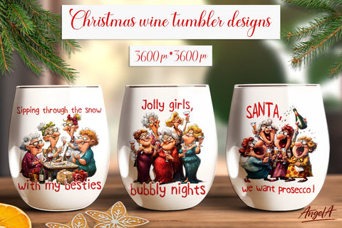 Christmas wine tumbler design Funny wine quote, elderly lady Sublimation Angelina Semenova 