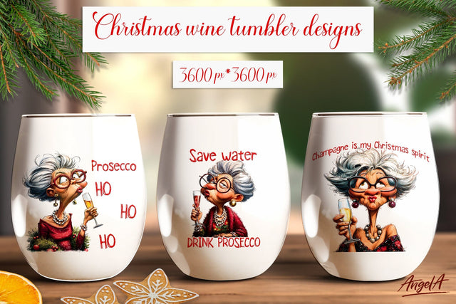 Christmas wine tumbler sublimation designs Elderly lady wine Sublimation Angelina Semenova 