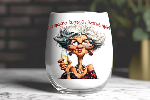 Christmas wine tumbler sublimation designs Elderly lady wine Sublimation Angelina Semenova 