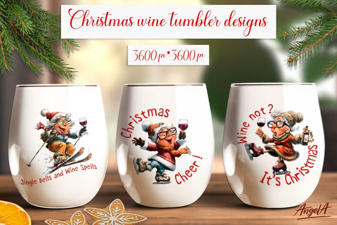 Christmas wine tumbler sublimation designs Funny old lady Sublimation Angelina Semenova 