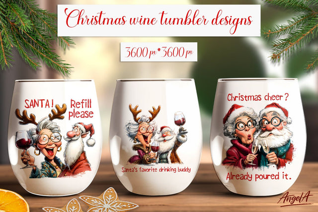 Christmas wine tumbler sublimation Funny old lady Santa PNG Sublimation Angelina Semenova 