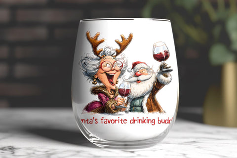 Christmas wine tumbler sublimation Funny old lady Santa PNG Sublimation Angelina Semenova 