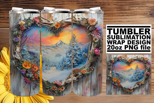 Christmas Winter 3D Heart Frame Tumbler Wrap Sublimation Sublimation afrosvg 