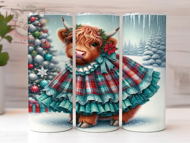 Christmas Winter Highland Cow Tumbler Wrap, Highland Cow Mug, Winter Cow Art, 20Oz Tumbler Wrap, Sublimation Design, Holiday Drinkware, Rustic Cow Print Sublimation Lara' s Designs 