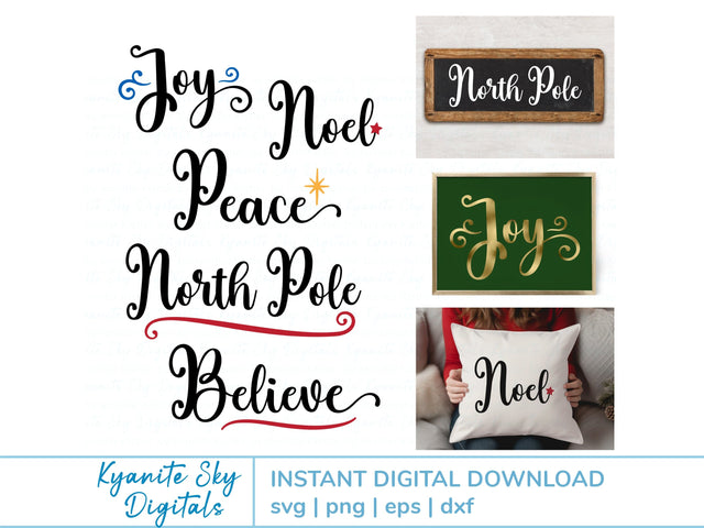 Christmas Winter Holiday SVG script words bundle SVG Kyanite Sky Digitals 