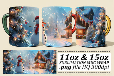 Christmas Winter Landscape Mug Wrap Sublimation for 11oz & 15oz Mugs Sublimation afrosvg 