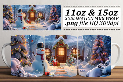 Christmas Winter Landscape Mug Wrap Sublimation for 11oz & 15oz Mugs Sublimation afrosvg 