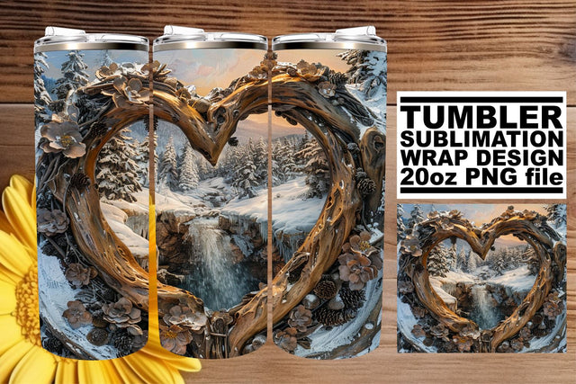 Christmas Winter Scene 3D Heart Frame Tumbler Wrap Sublimation afrosvg 