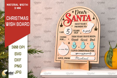 Christmas Wish Board Laser Cut. Dear Santa Letter Board SVG SVG Evgenyia Guschina 
