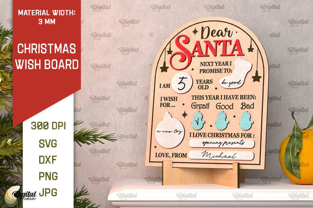 Christmas Wish Board Laser Cut. Dear Santa Letter Board SVG SVG Evgenyia Guschina 