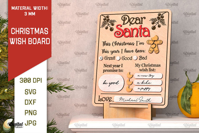 Christmas Wish Board Laser Cut. Dear Santa Letter Board SVG SVG Evgenyia Guschina 