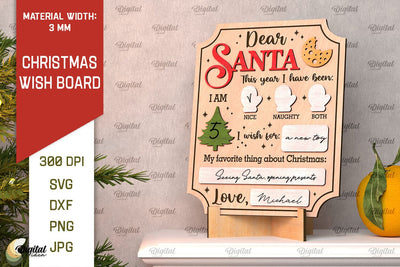 Christmas Wish Board Laser Cut. Dear Santa Letter Board SVG SVG Evgenyia Guschina 
