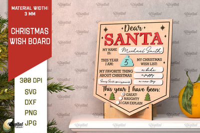 Christmas Wish Board Laser Cut. Dear Santa Letter Board SVG SVG Evgenyia Guschina 