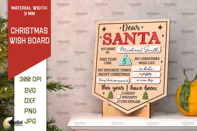 Christmas Wish Board Laser Cut. Dear Santa Letter Board SVG SVG Evgenyia Guschina 