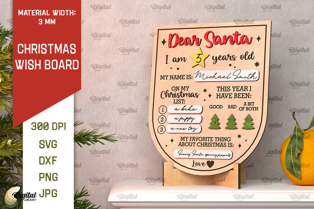 Christmas Wish Board Laser Cut. Dear Santa Letter Board SVG SVG Evgenyia Guschina 