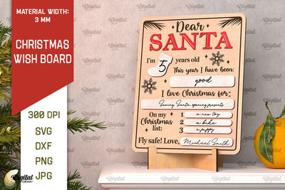 Christmas Wish Board Laser Cut. Dear Santa Letter Board SVG SVG Evgenyia Guschina 