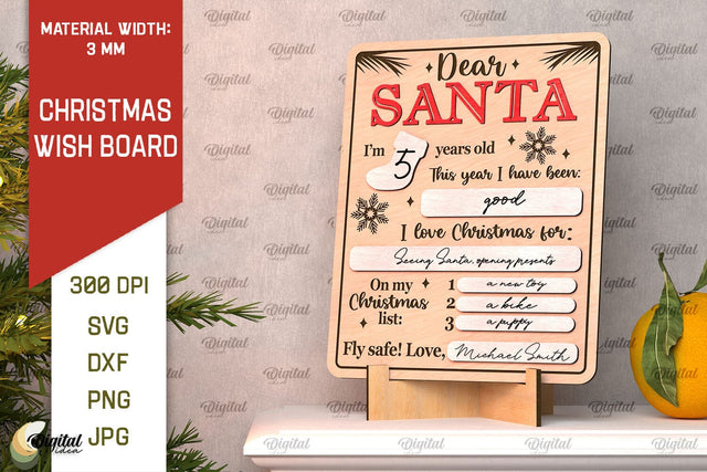 Christmas Wish Board Laser Cut. Dear Santa Letter Board SVG SVG Evgenyia Guschina 