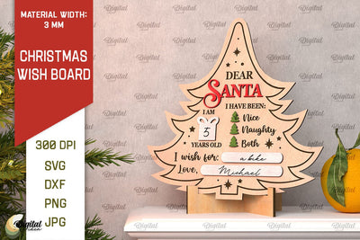 Christmas Wish Board Laser Cut. Dear Santa Letter Board SVG SVG Evgenyia Guschina 