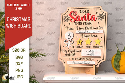 Christmas Wish Board Laser Cut. Dear Santa Letter Board SVG SVG Evgenyia Guschina 