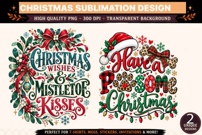 Christmas Wishes Mistletoe Kisses and Have a Pawsome Christmas SVG PNG Bundle, Christmas Sublimation Designs Sublimation BlackCatsMedia 