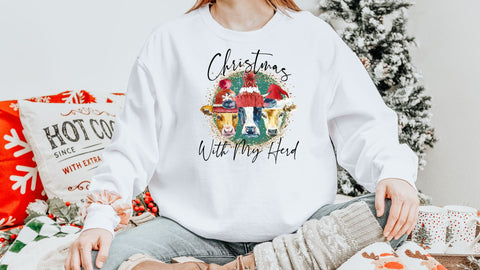 Christmas With My Herd PNG, Christmas Cow Sublimation, Farm Christmas PNG Sublimation So Fontsy VIP Design Shop 