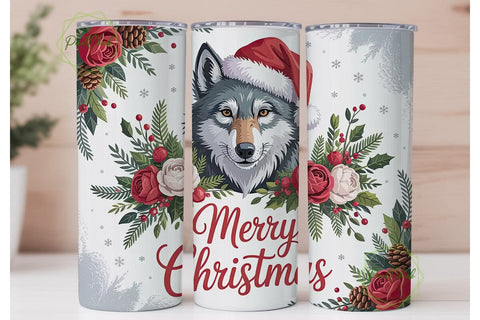 Christmas Wolf 20oz Tumbler Wrap Sublimation PixelChick 