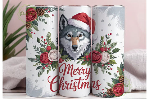 Christmas Wolf 20oz Tumbler Wrap Sublimation PixelChick 