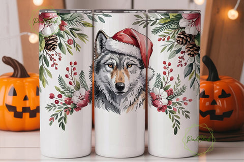 Christmas Wolf 20oz Tumbler Wrap Sublimation PixelChick 