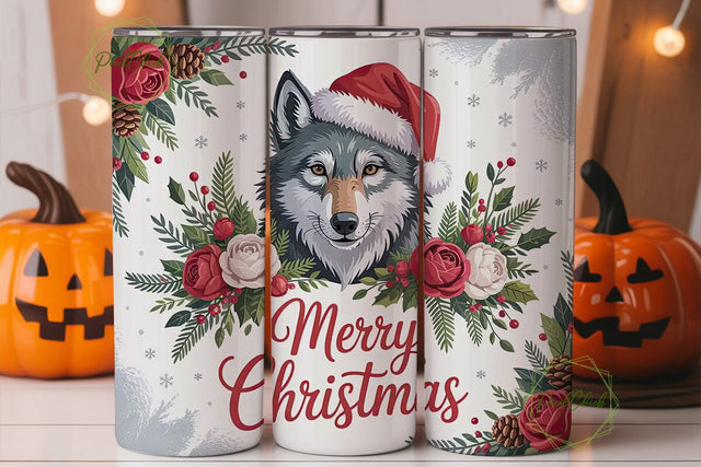 Christmas Wolf 20oz Tumbler Wrap Sublimation PixelChick 