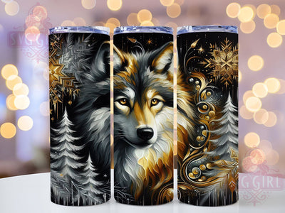 Christmas Wolf Tumbler Wrap, Christmas Gold Design, 20oz Sublimation Template, Skinny Tumbler Wrap, Digital Download, Holiday Gift Idea, Sublimation Design Sublimation SvggirlplusArt 