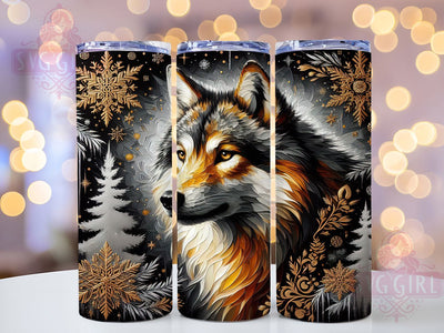 Christmas Wolf Tumbler Wrap, Christmas Gold Design, 20oz Sublimation Template, Skinny Tumbler Wrap, Digital Download, Holiday Gift Idea, Sublimation Design Sublimation SvggirlplusArt 