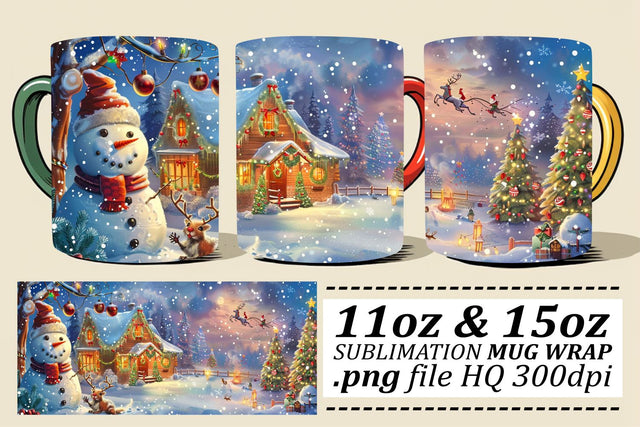 Christmas Wonderland Mug Wrap Sublimation - Winter Design 11oz & 15oz Sublimation afrosvg 