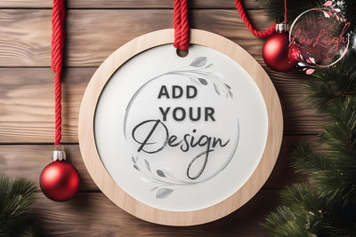 Christmas wood round sign Mockup, Flat Wooden door hanger Mock Up Photo Luvleigh Digitals 