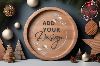 Christmas wood round sign Mockup, Flat Wooden door hanger Mock Up Photo Luvleigh Digitals 