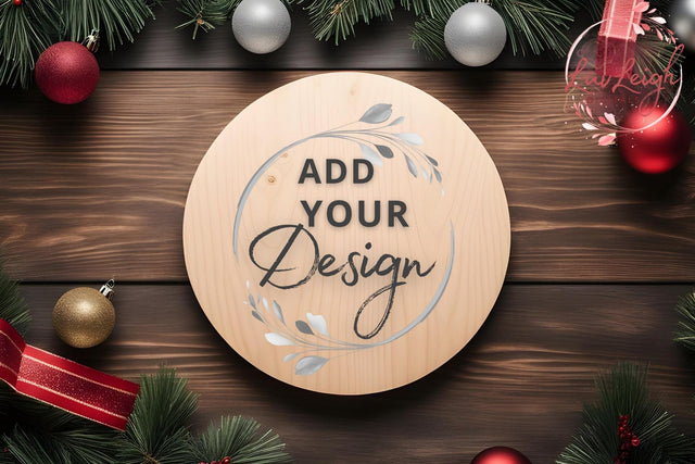 Christmas wood round sign Mockup, Flat Wooden door hanger Mock Up Photo Luvleigh Digitals 