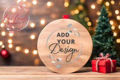 Christmas wood round sign Mockup, Flat Wooden door hanger Mock Up Photo Luvleigh Digitals 