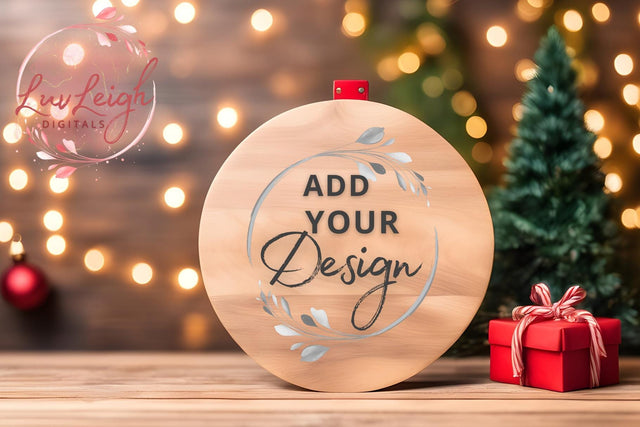 Christmas wood round sign Mockup, Flat Wooden door hanger Mock Up Photo Luvleigh Digitals 