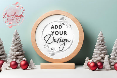 Christmas wood round sign Mockup, Flat Wooden door hanger Mock Up Photo Luvleigh Digitals 