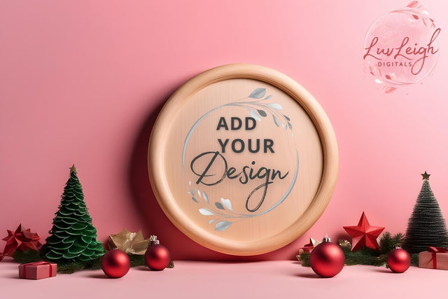 Christmas wood round sign Mockup, Flat Wooden door hanger Mock Up Photo Luvleigh Digitals 