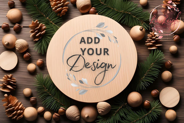 Christmas wood round sign Mockup, Flat Wooden door hanger Mock Up Photo Luvleigh Digitals 