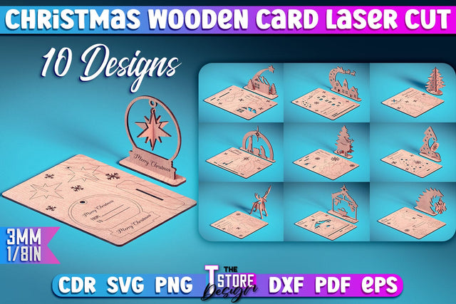 Christmas Wooden Card Laser Cut Bundle | Greeting Card | Christmas Ornaments | CNC Files SVG The T Store Design 